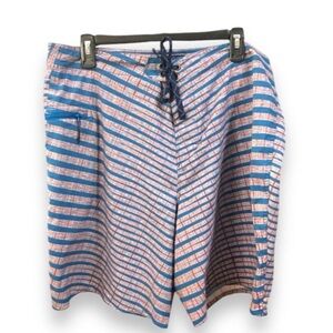 Patagonia Blue & Red Striped Swim Trunks Zip Pocket Size 38